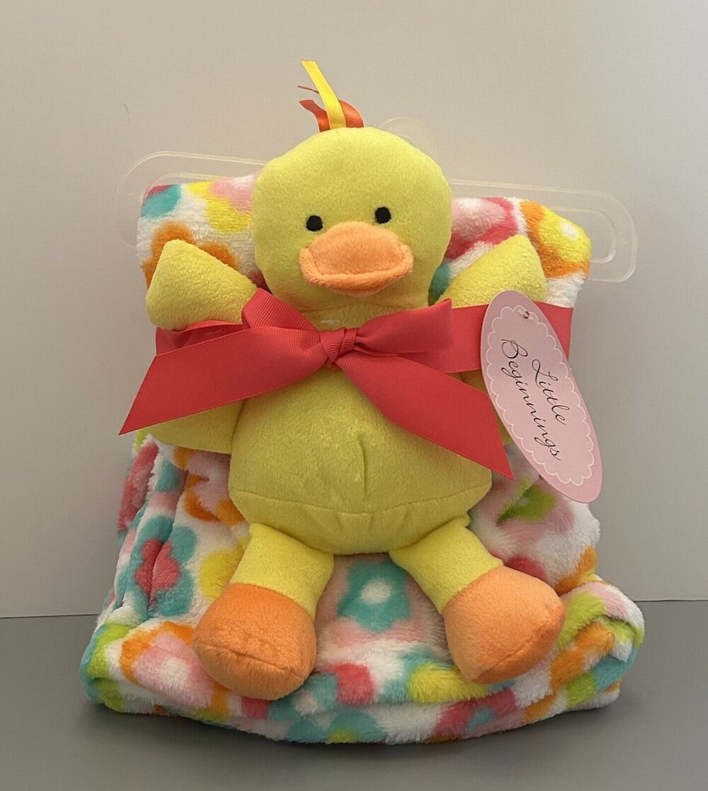 Little Beginnings Soft Security Blanket with Yellow Duck Plush 30”x30”